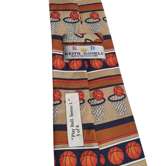 Keith Daniels Basketball Themed Silk Tie Designer Sports Dad Gift Play Ball - Picture 4 of 5